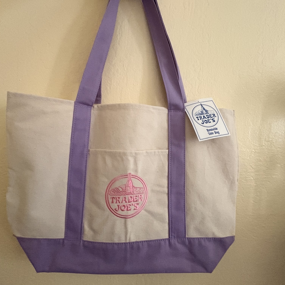 Brand New Trader Joes LARGE Lavender Canvas Tote Spring Collection